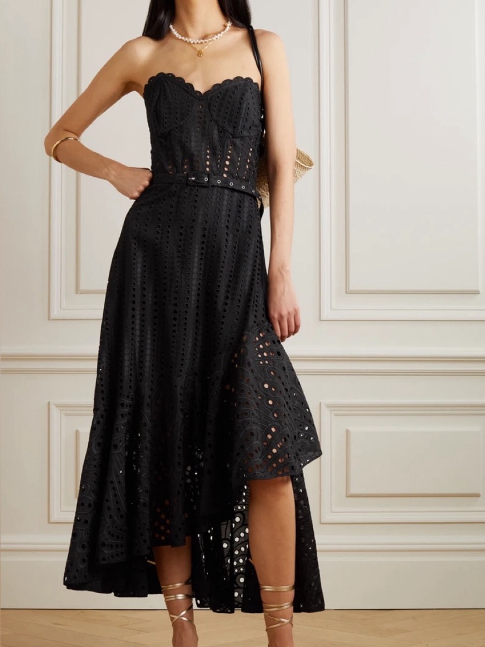 Charo Ruiz Ibiza Aurora strapless long eyelet dress in black